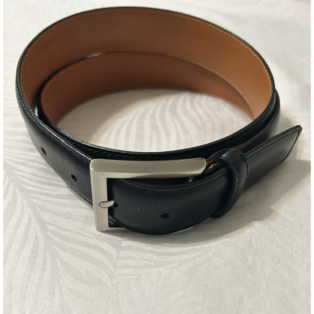 Magnanni Mens Black Solid Buckle Belt Size 36 Regular 1.25in Wide